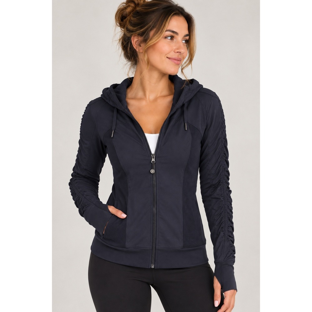 Lululemon Dance Studio Jacket III 8 Navy Reversible Hooded Ruched Full Zip